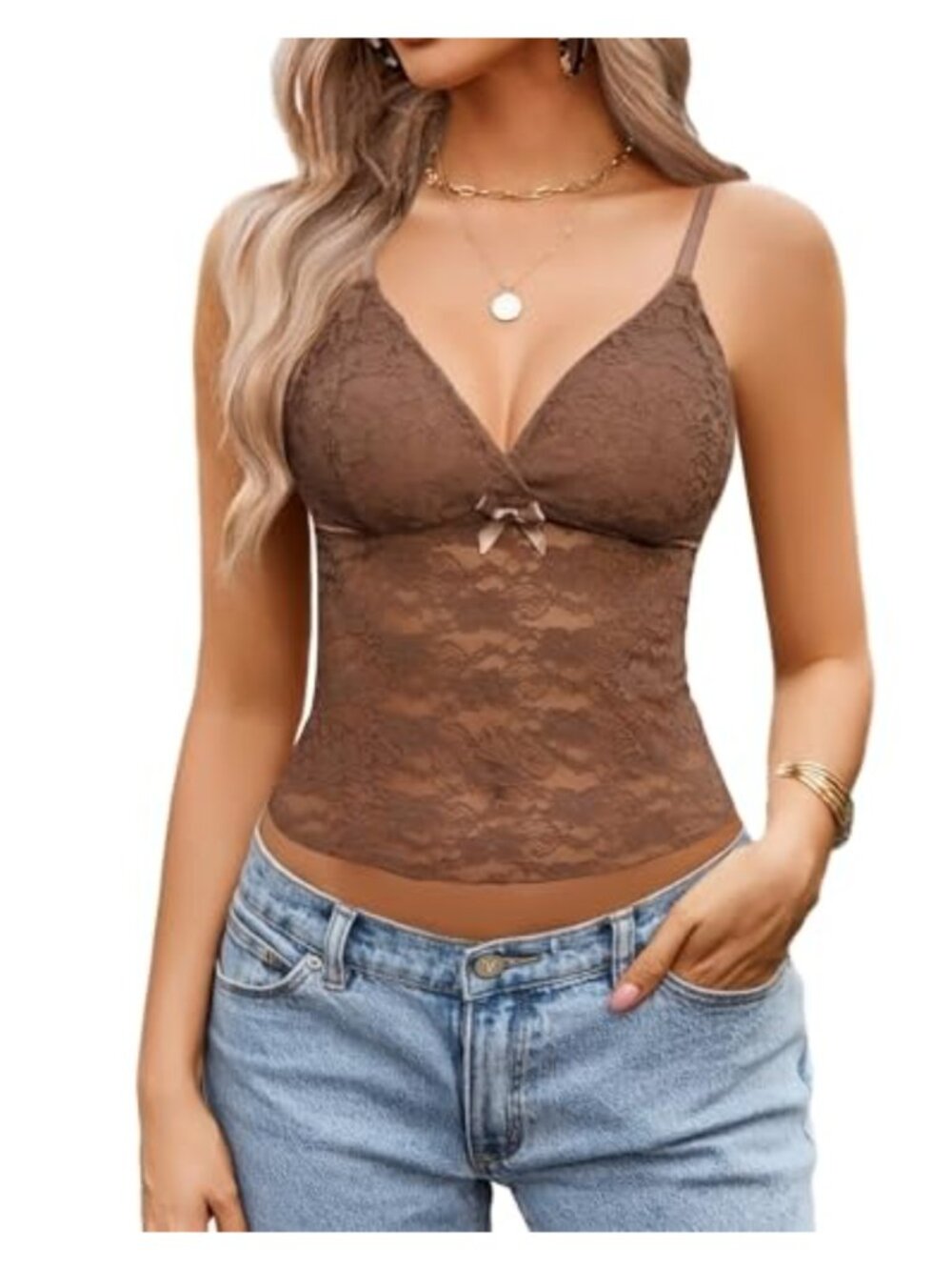 Women's Sheer Lace Camisole Crop Tank Top Spaghetti Strap Y2K Going Out Top